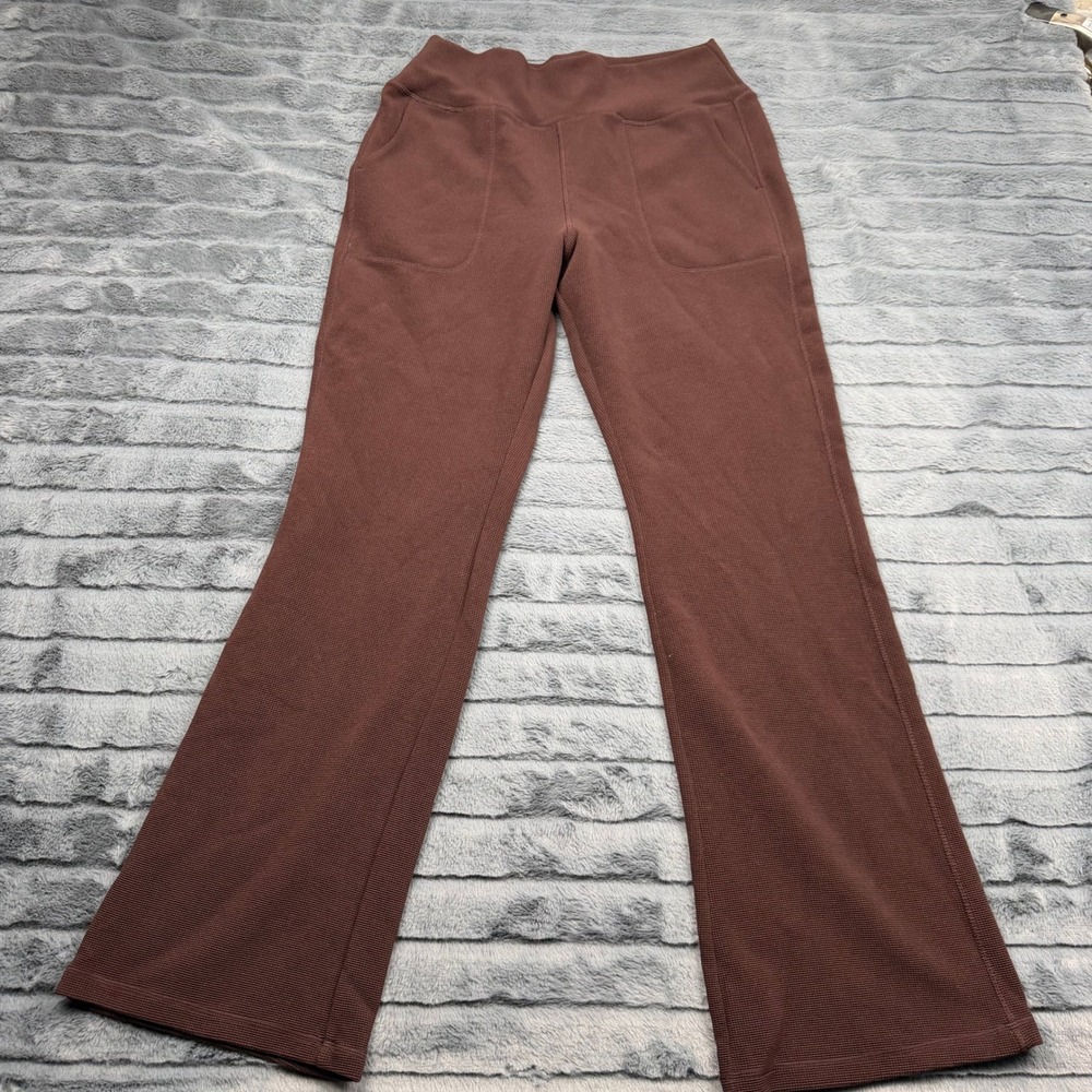 Calvin Klein Performance Brown Waffle Knit Flare Pants Stretch Wicking Large
